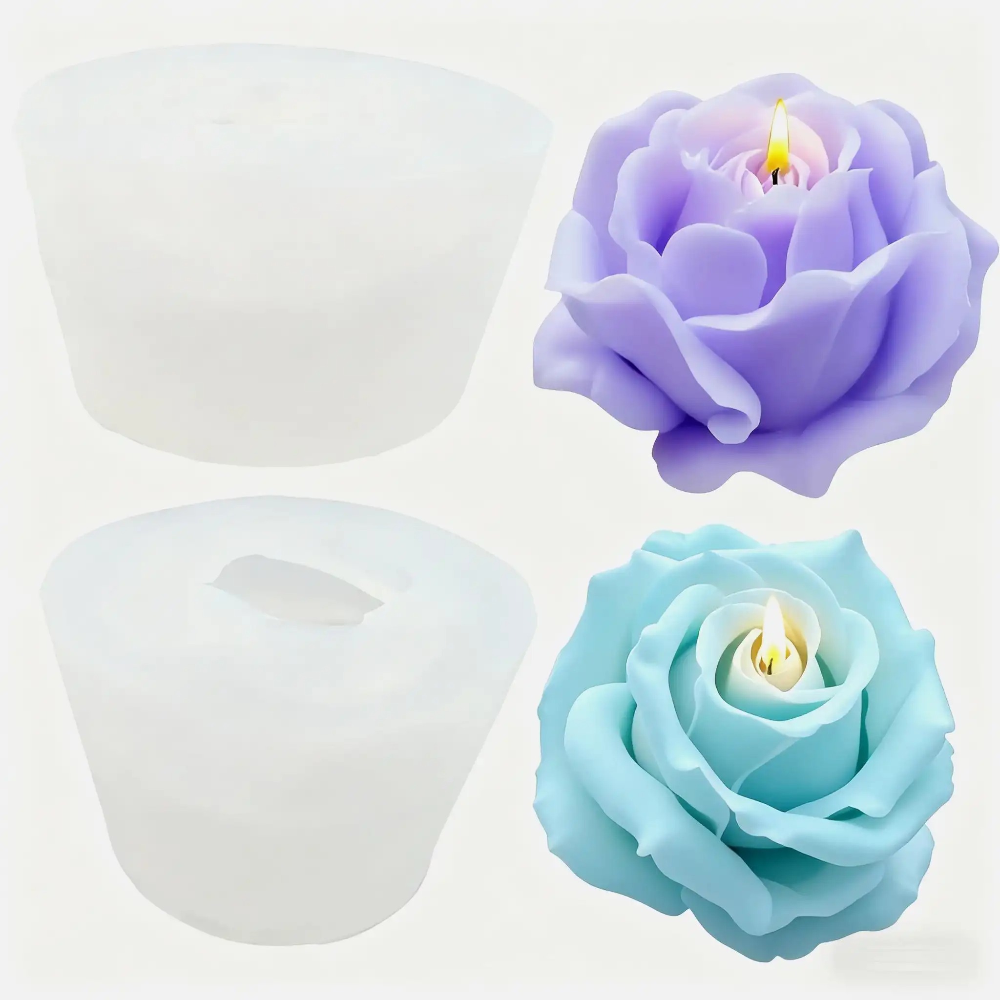 Soap Making Gifts - ชุดแม่พิมพ์เทียนซิลิโคนรูปดอกกุหลาบ 3 มิติ 2 ชิ้น สไตล์โรแมนติก