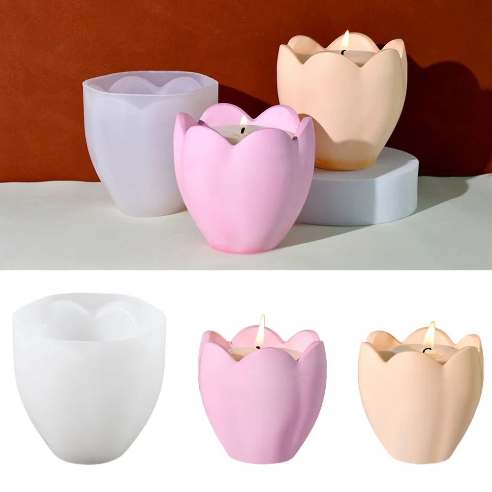 Soap Making Gifts - ทิวลิปเทียนผู้ถือแม่พิมพ์ซิลิโคนดอกไม้เรซิ่นสบู่ทําเครื่องมือพืชเทียนของขวัญวันเกิดยิปซั่มกล่องเครื่องประดับ
